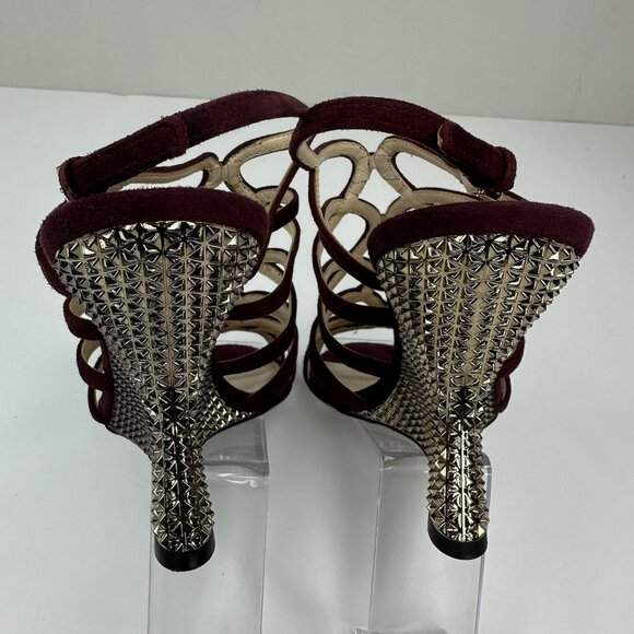 Prada Women's Burgundy Open Toe Strappy Wedge Metallic Sandal EU‎ 37.5 / US 7 - Picture 9 of 17
